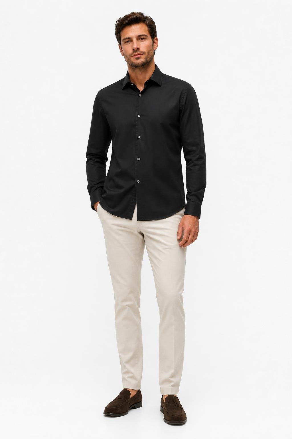 04651/ A Trip In A Bag Cloudy Shirt Slim Collar Black