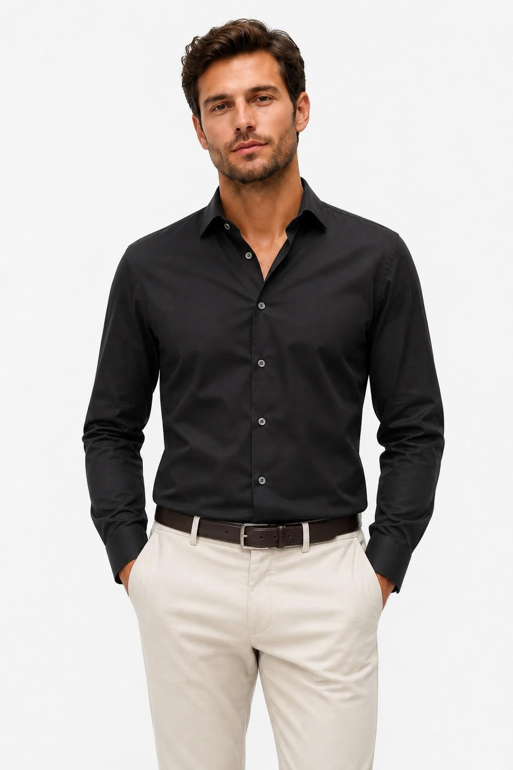04651/ A Trip In A Bag Cloudy Shirt Slim Collar Black