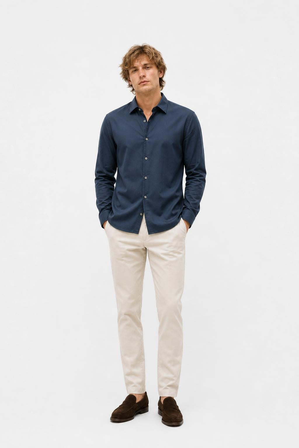04651/ A Trip In A Bag Cloudy Shirt Slim Collar Navy