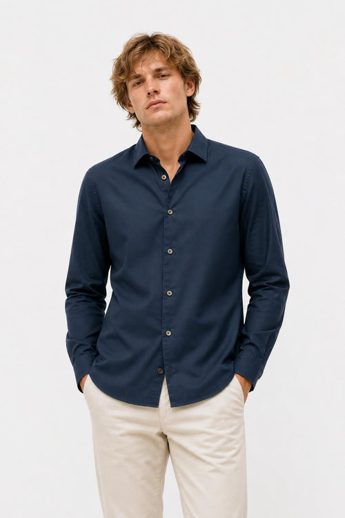 04651/ A Trip In A Bag Cloudy Shirt Slim Collar Navy