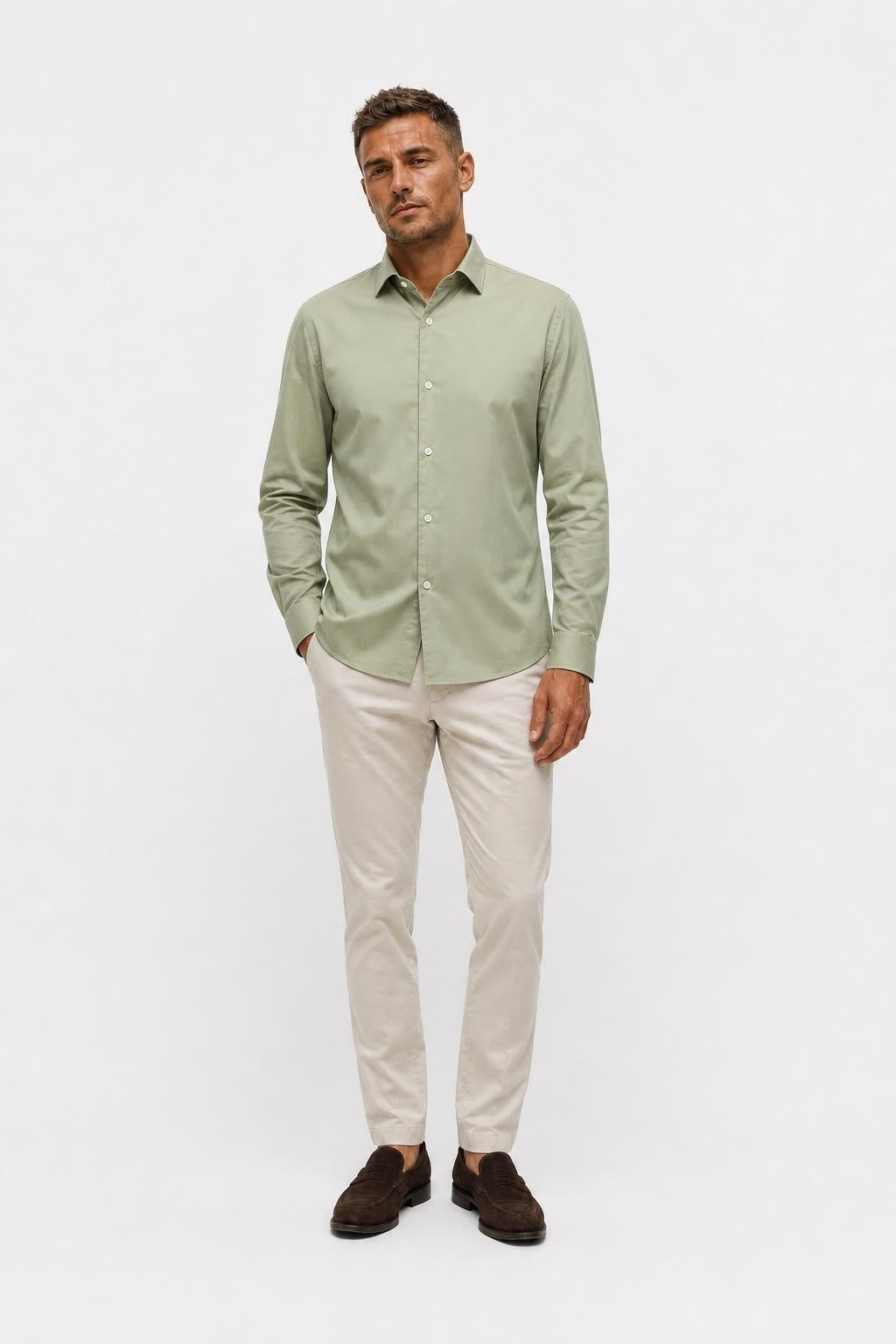 04651/ A Trip In A Bag Cloudy Shirt Slim Collar Sage