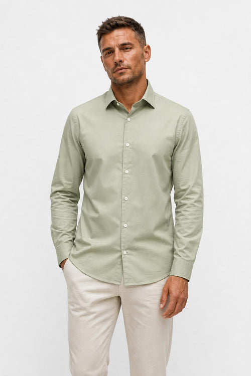 04651/ A Trip In A Bag Cloudy Shirt Slim Collar Sage