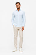 04651/ A Trip In A Tasche Piqué Hemd Slim Collar Pastel Blau