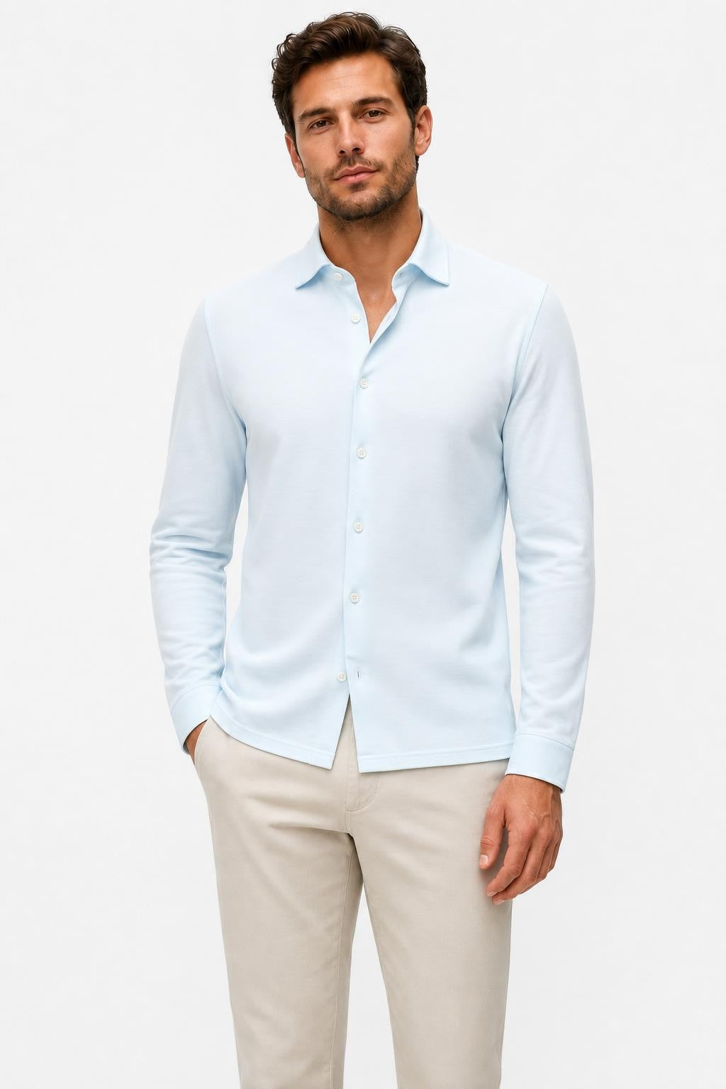 04651/ A Trip In A Bag Piqué Shirt Slim Collar Pastel Blue
