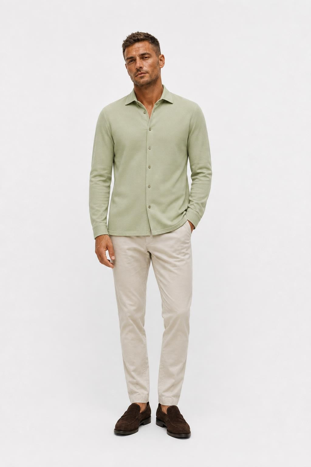 04651/ A Trip In A Bag Piqué Shirt Slim Collar Sage
