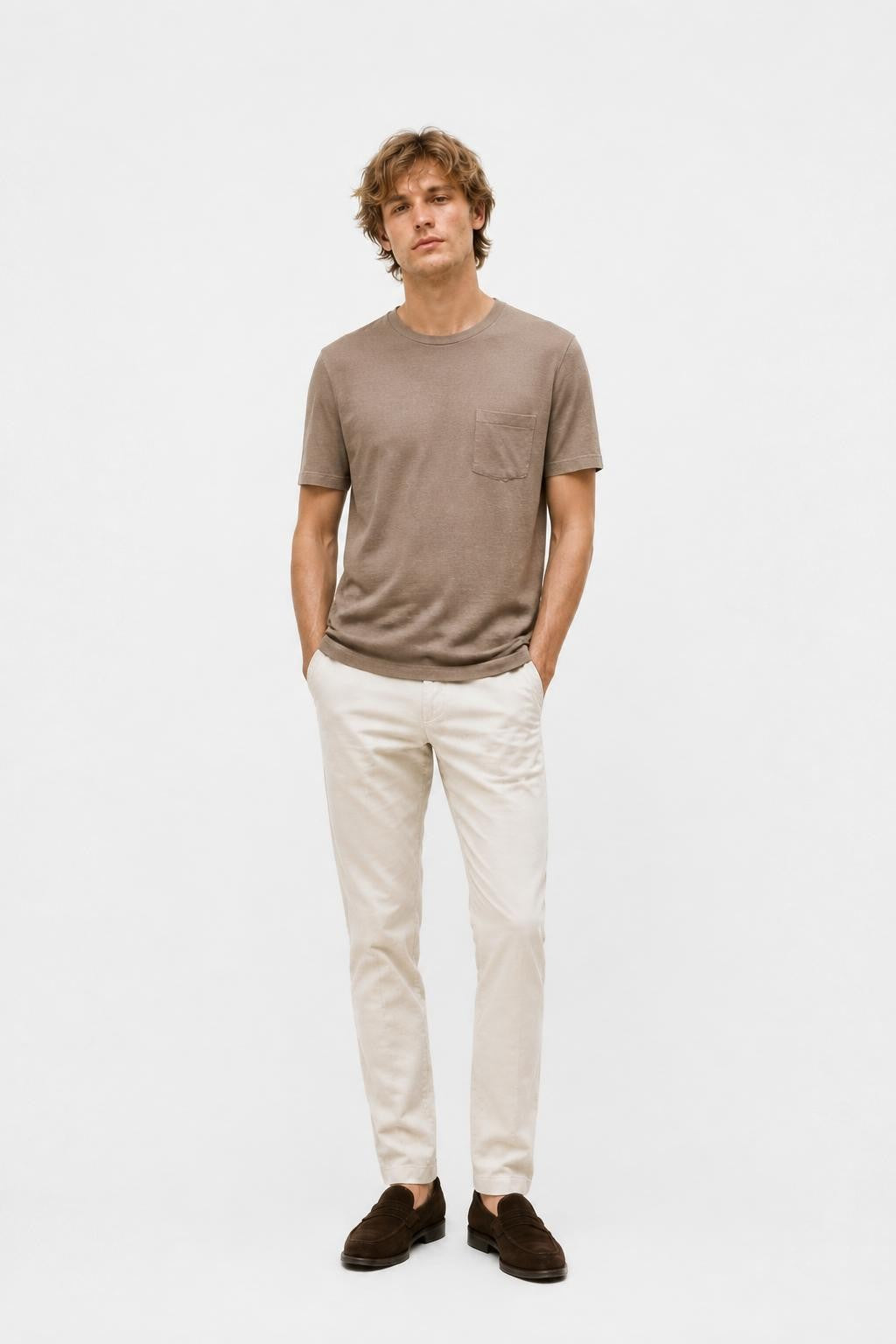 04651 A Trip in a Bag Linen Pocket T-Shirt Taupe