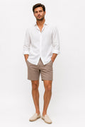 04651/ A Trip In A Bag Seersucker Cotton Shorts Taupe