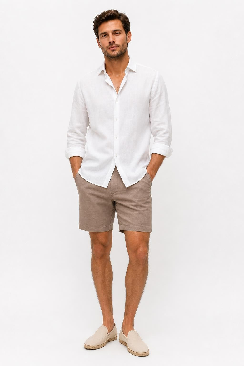 04651/ A Trip In A Bag Seersucker Cotton Shorts Taupe