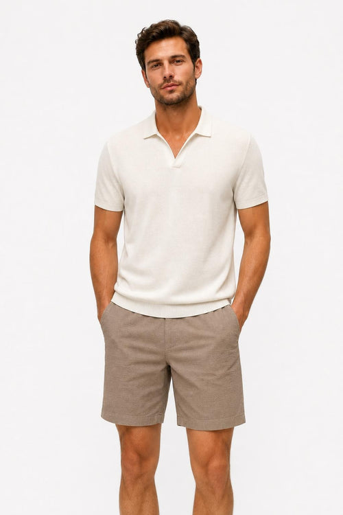 04651/ A Trip In A Bag Seersucker Cotton Shorts Taupe