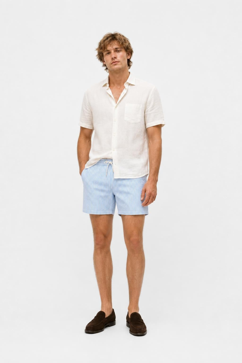04651/ A Trip in a Bag Seersucker Swim Shorts Blue / White Striped