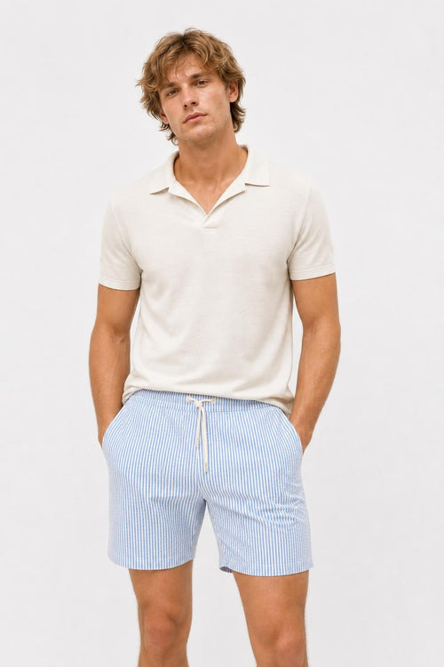 04651/ A Trip in a Bag Seersucker Swim Shorts Blue / White Striped