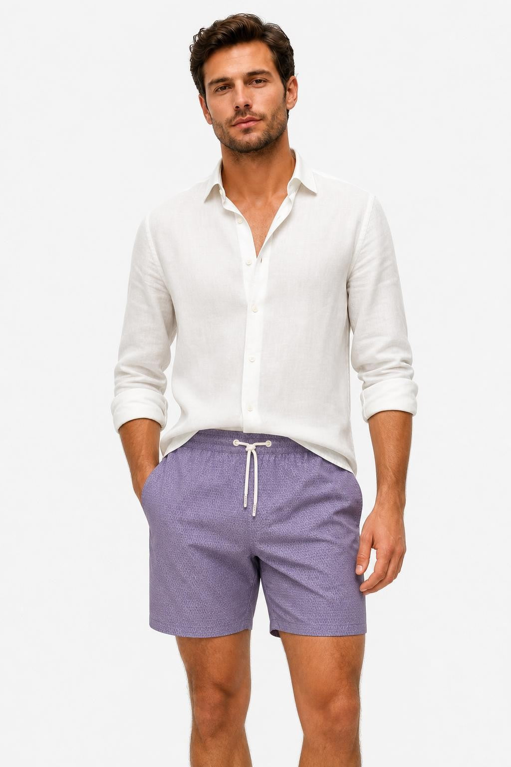 04651/ A Trip in a Bag Microfibre Swim Shorts 'Hansen' Lavender / Taupe Patterned
