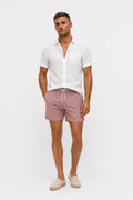 04651/ A Trip in a Bag Microfibre Swim Shorts 'Hansen' Taupe / Red Patterned