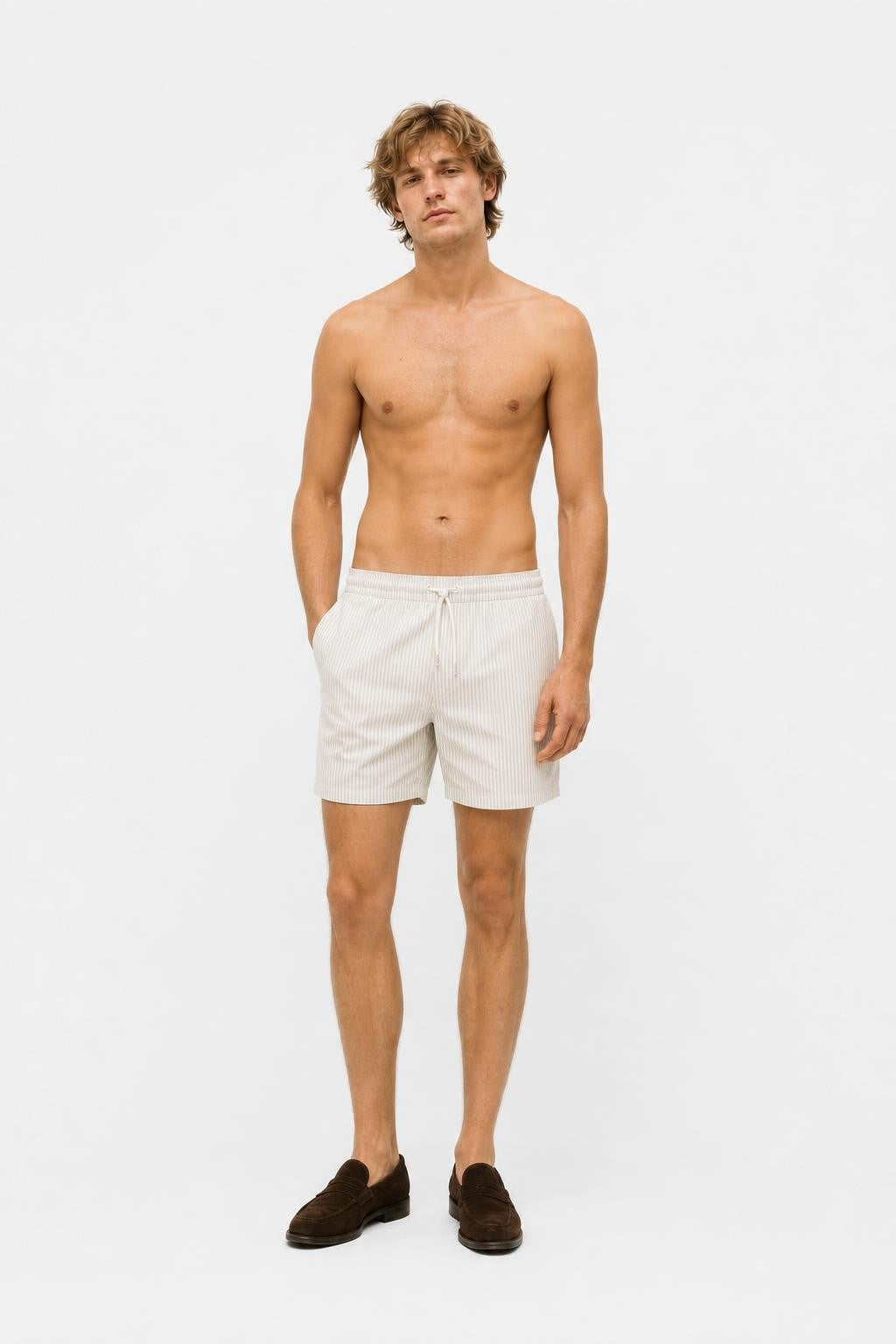04651/ A Trip in a Bag Seersucker Swim Shorts Light Grey / White Striped