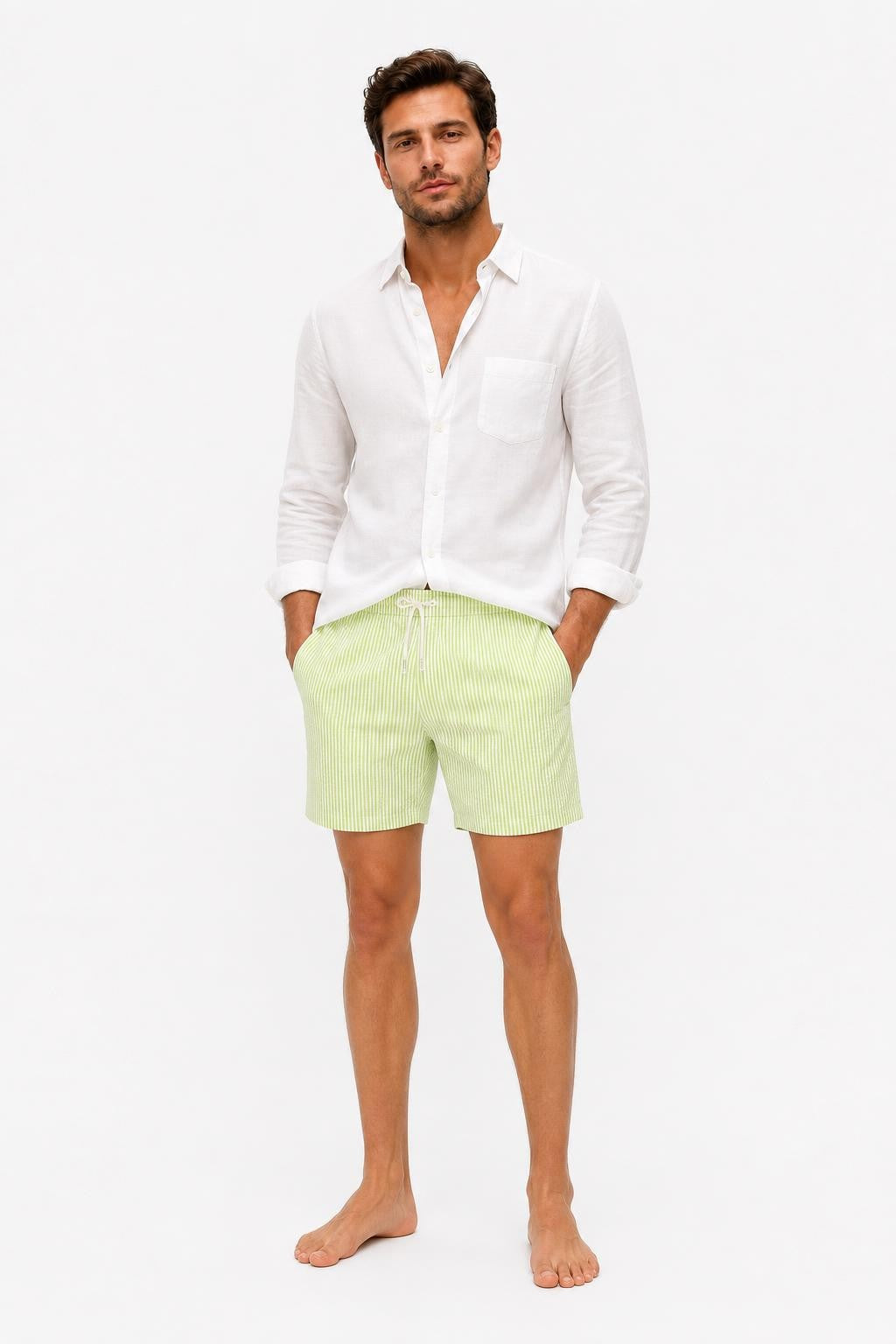 04651/ A Trip in a Bag Seersucker Swim Shorts Pastel Green / White Striped