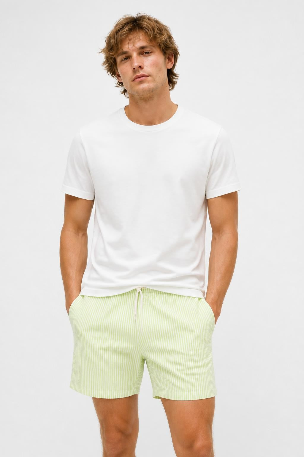 04651/ A Trip in a Bag Seersucker Swim Shorts Pastel Green / White Striped