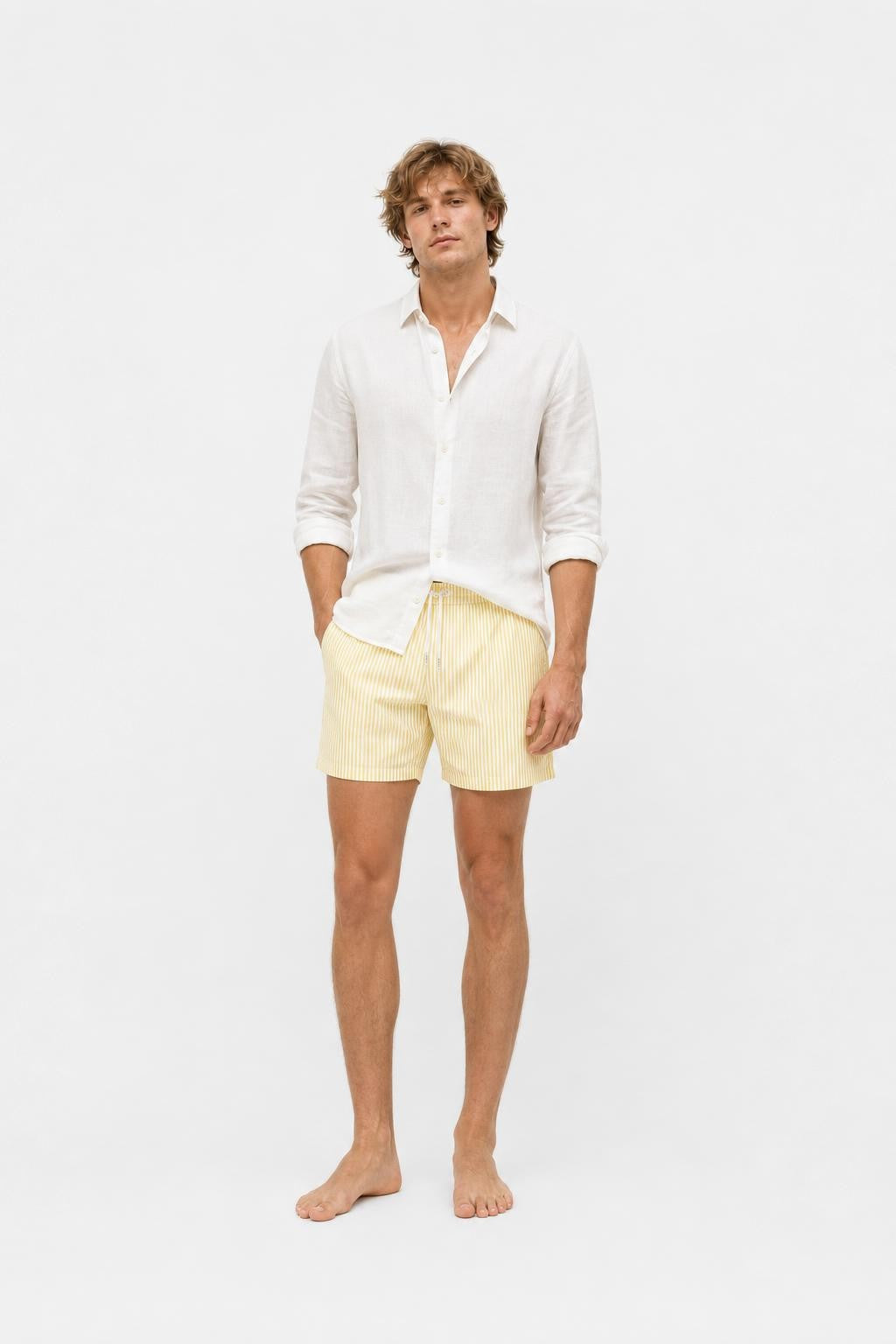 04651/ A Trip in a Bag Seersucker Swim Shorts Pastel Yellow / White Striped