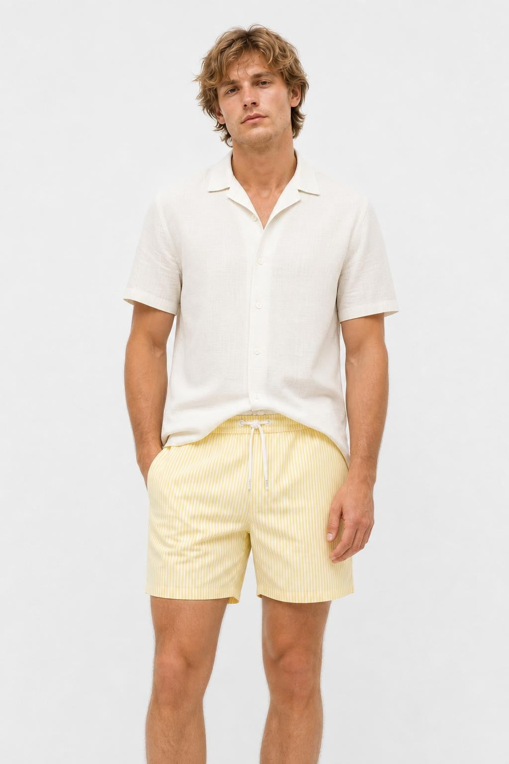 04651/ A Trip in a Bag Seersucker Swim Shorts Pastel Yellow / White Striped