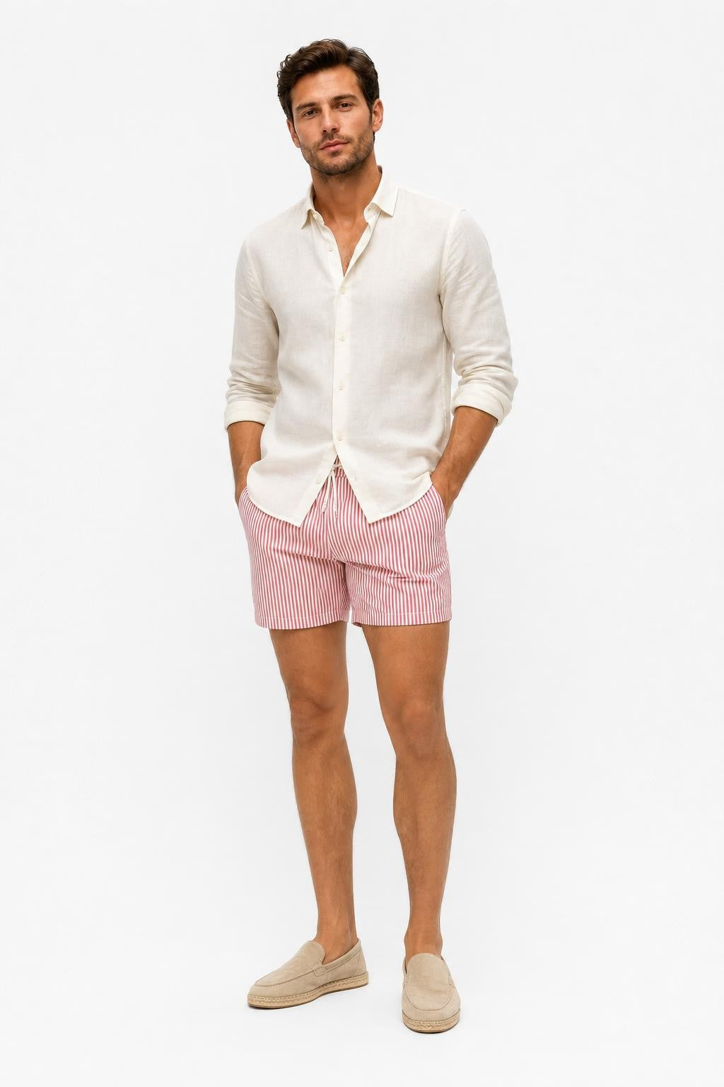 04651/ A Trip in a Bag Seersucker Swim Shorts Rose / Burgundy Striped