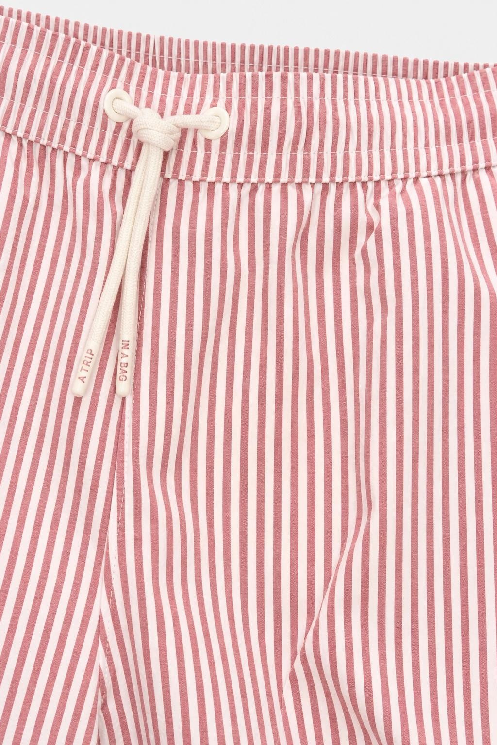 04651/ A Trip in a Bag Seersucker Swim Shorts Rose / Burgundy Striped