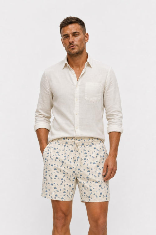 04651/ A Trip in a Bag Microfibre Swim Shorts 'Seaside' Cream / Smoky Blue Patterned
