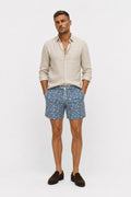 04651/ A Trip in a Bag Microfibre Swim Shorts 'Seaside' Smoky Blue / Cream Patterned