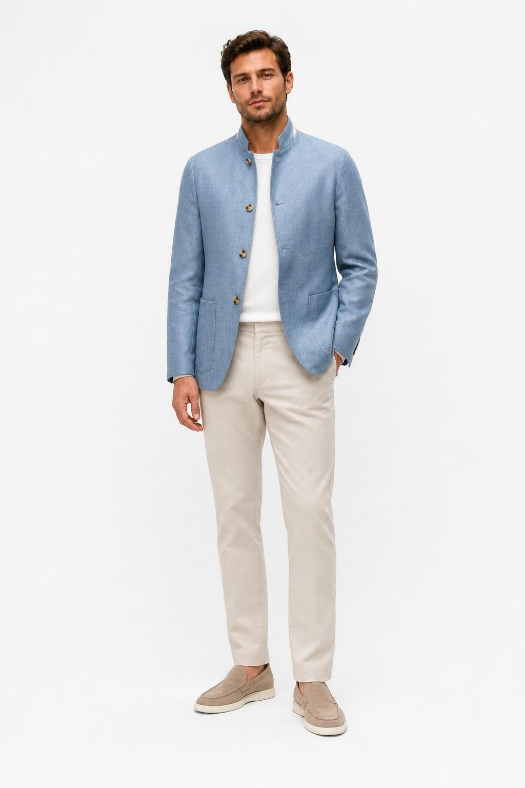 Agnona Pure Leinen Blazer Smoky Blau meliert