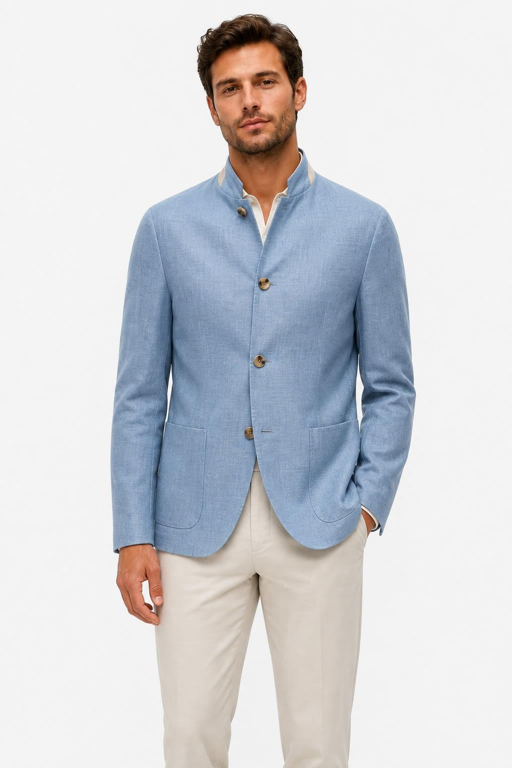 Agnona Pure Leinen Blazer Smoky Blau meliert