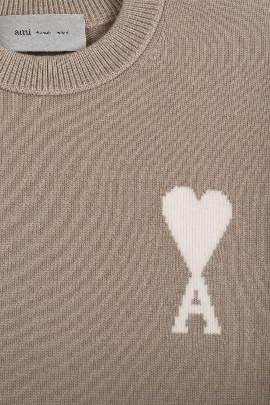 Ami Paris Wool Crew Neck Jumper 'ADC' Grey-Brown