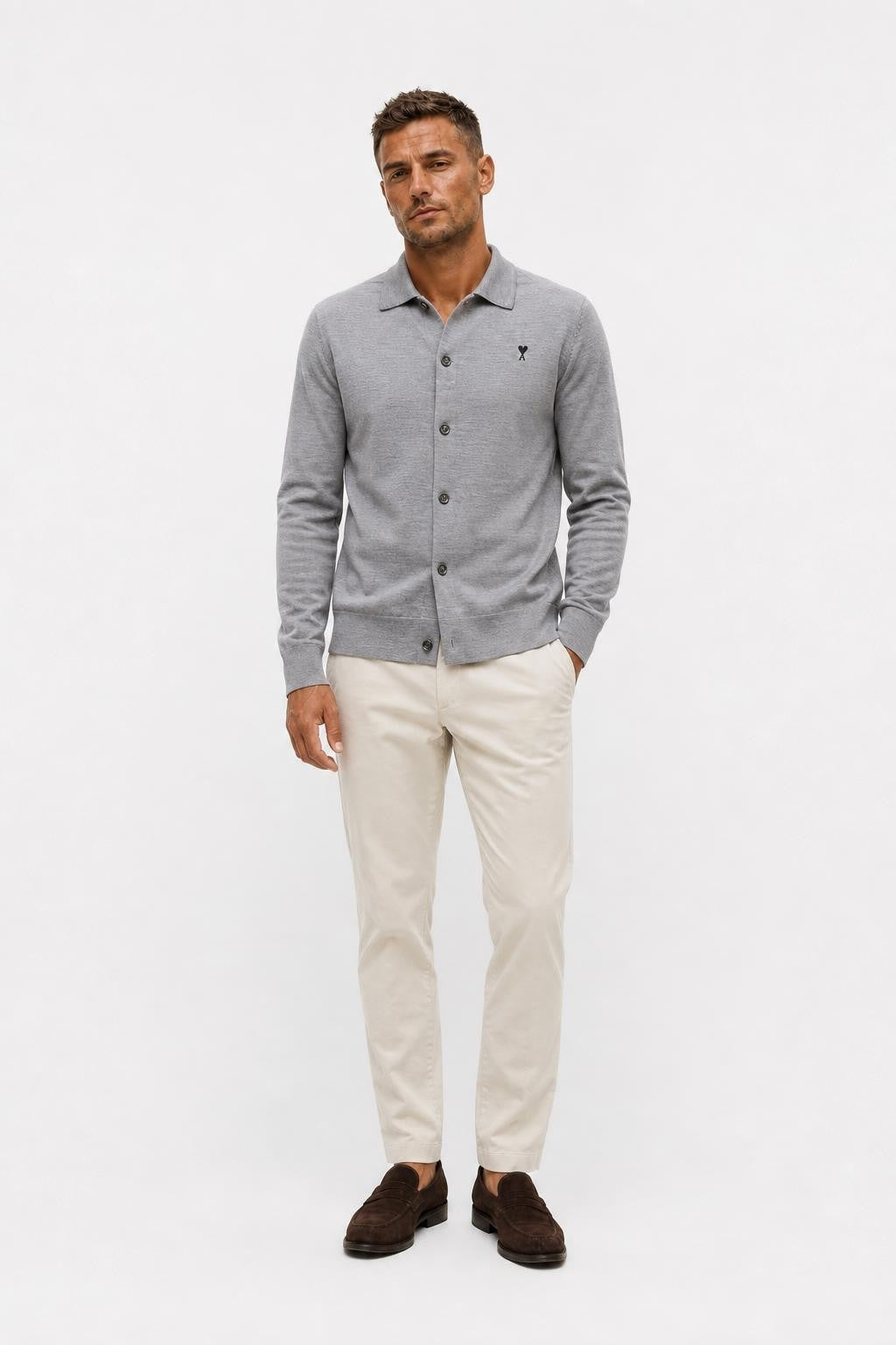 Ami Paris Merino Wool Cardigan Grey Mottled