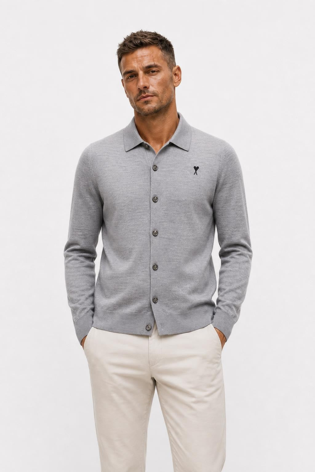 Ami Paris Merino Wool Cardigan Grey Mottled