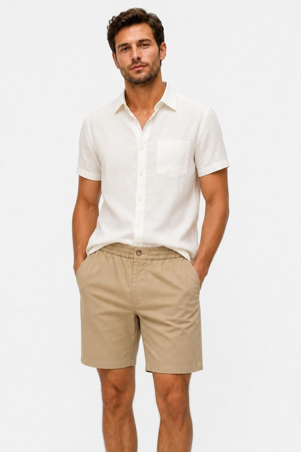 Ami Paris Cotton Twill Shorts Taupe