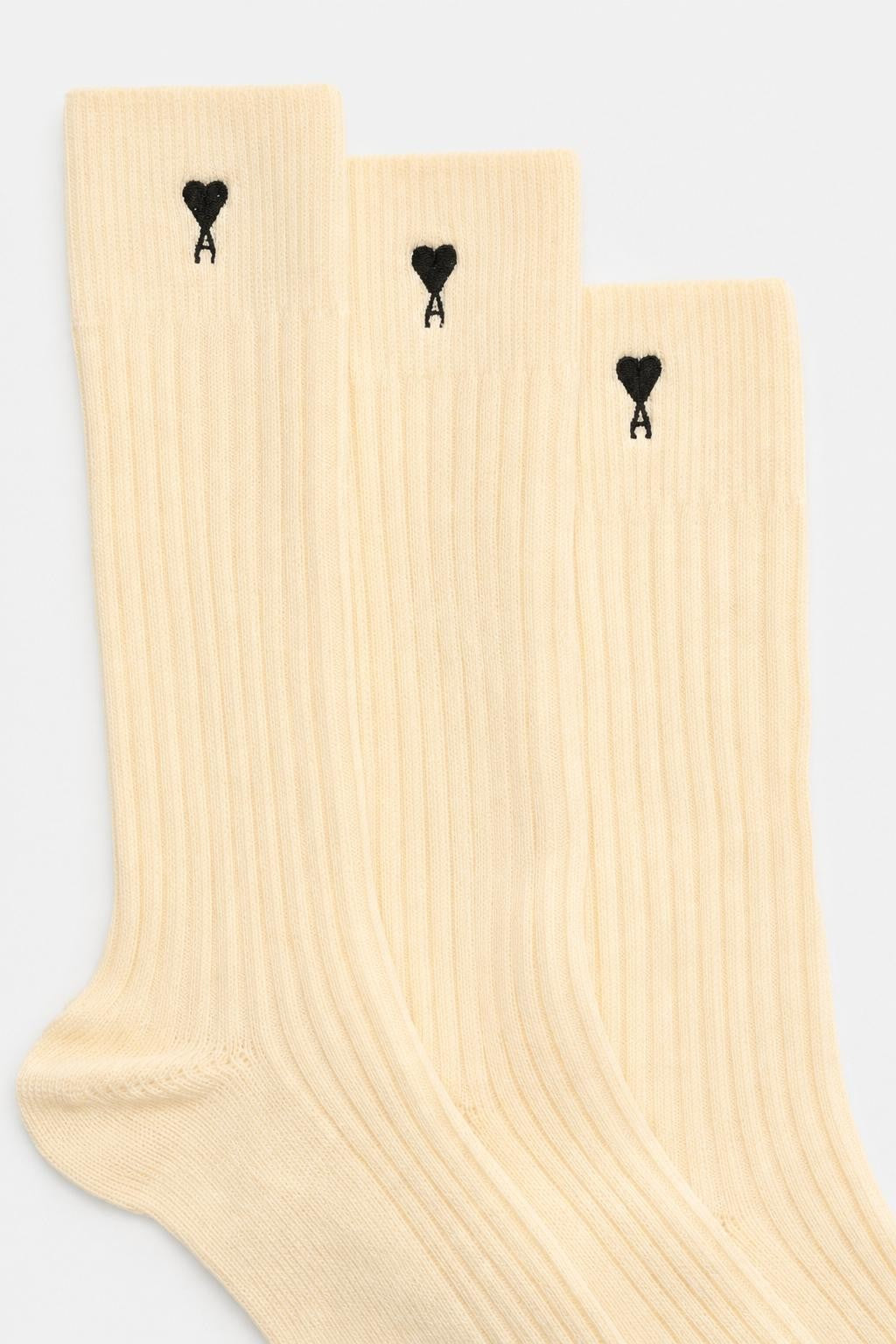 Ami Paris Cotton Socks Pack of 3 Cream