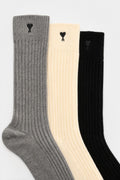 Ami Paris Cotton Socks Pack of 3 Cream / Grey / Black