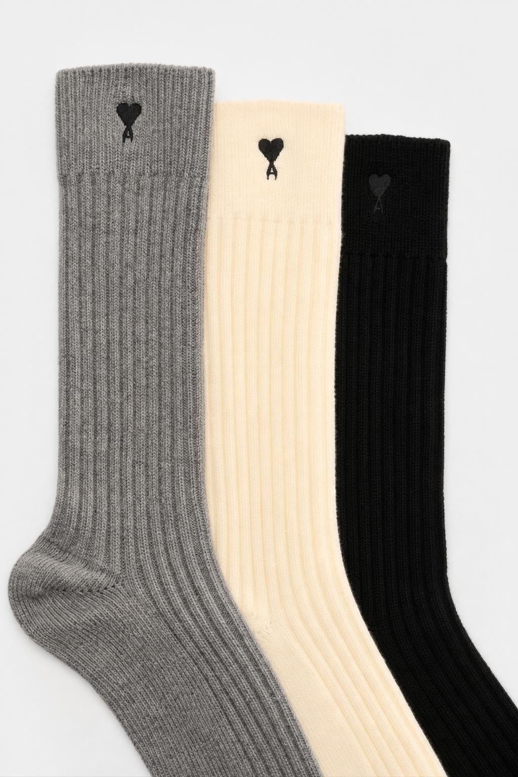 Ami Paris Cotton Socks Pack of 3 Cream / Grey / Black