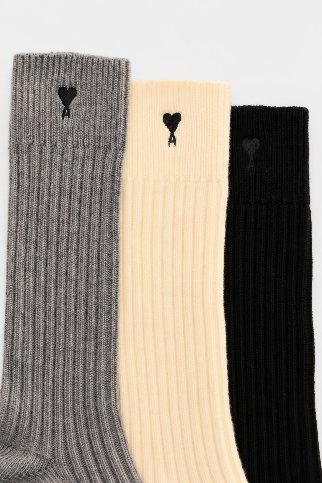Ami Paris Cotton Socks Pack of 3 Cream / Grey / Black