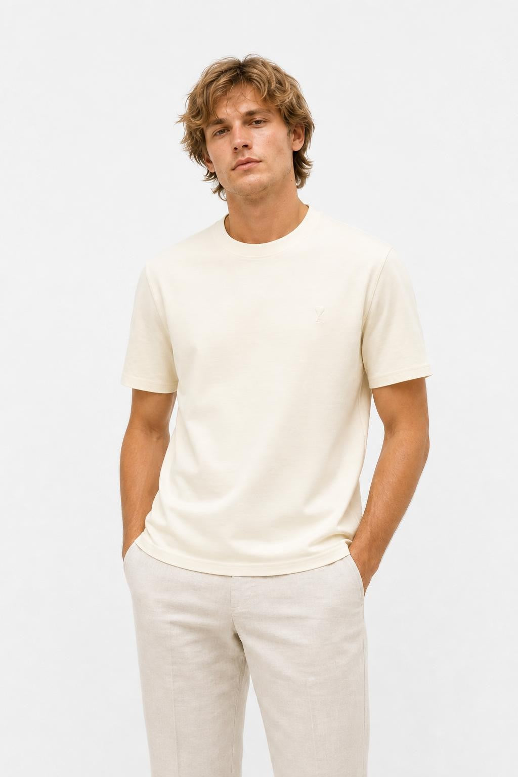 Ami Paris T-Shirt Crew Neck Cream