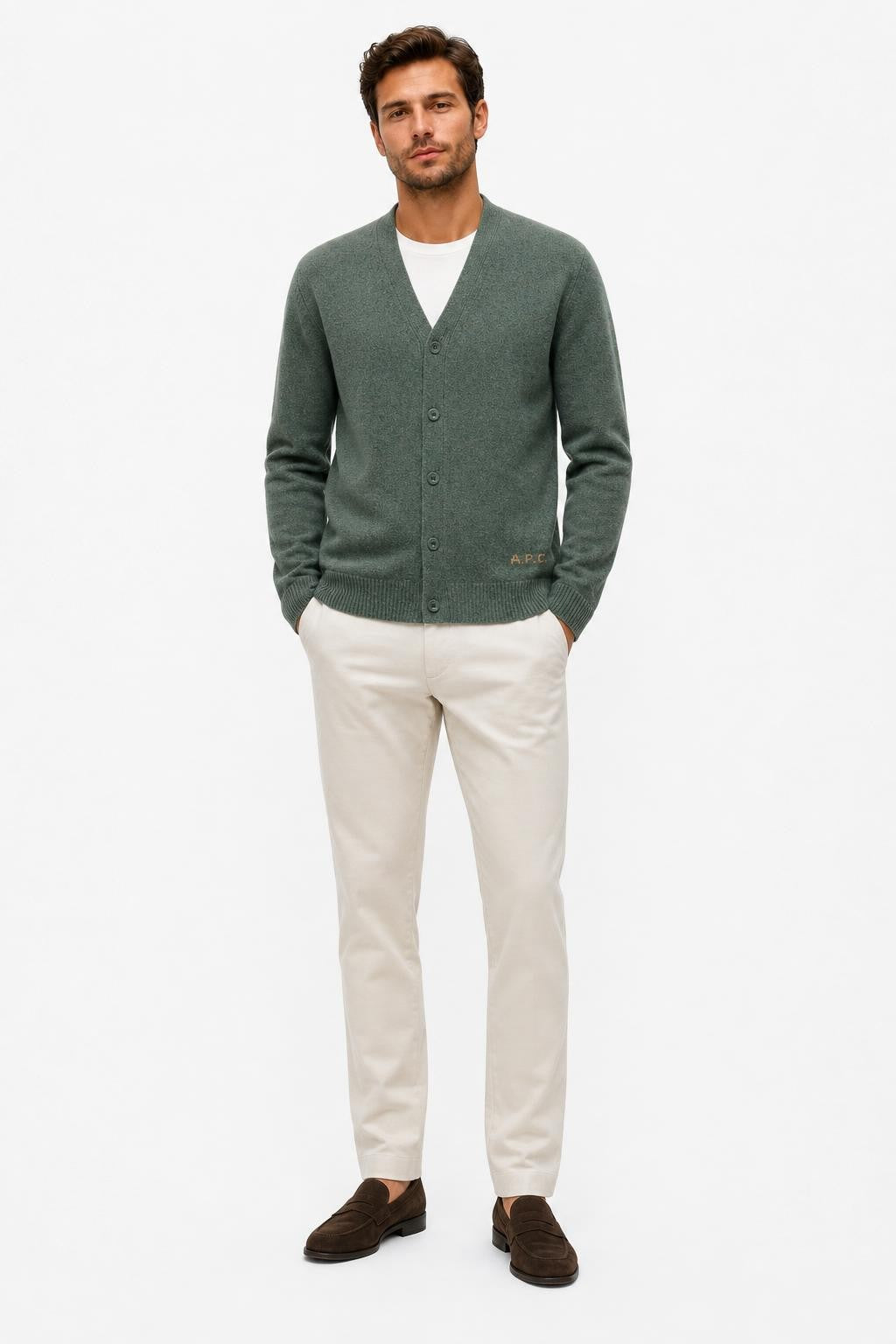 A.P.C. Wool Cardigan 'Kevin' Grey-Green Mottled
