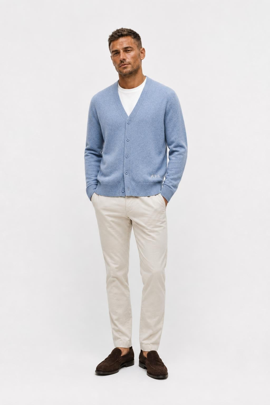 A.P.C. Wool Cardigan 'Kevin' Smoky Blue Mottled