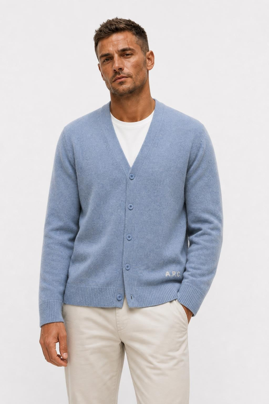 A.P.C. Wool Cardigan 'Kevin' Smoky Blue Mottled
