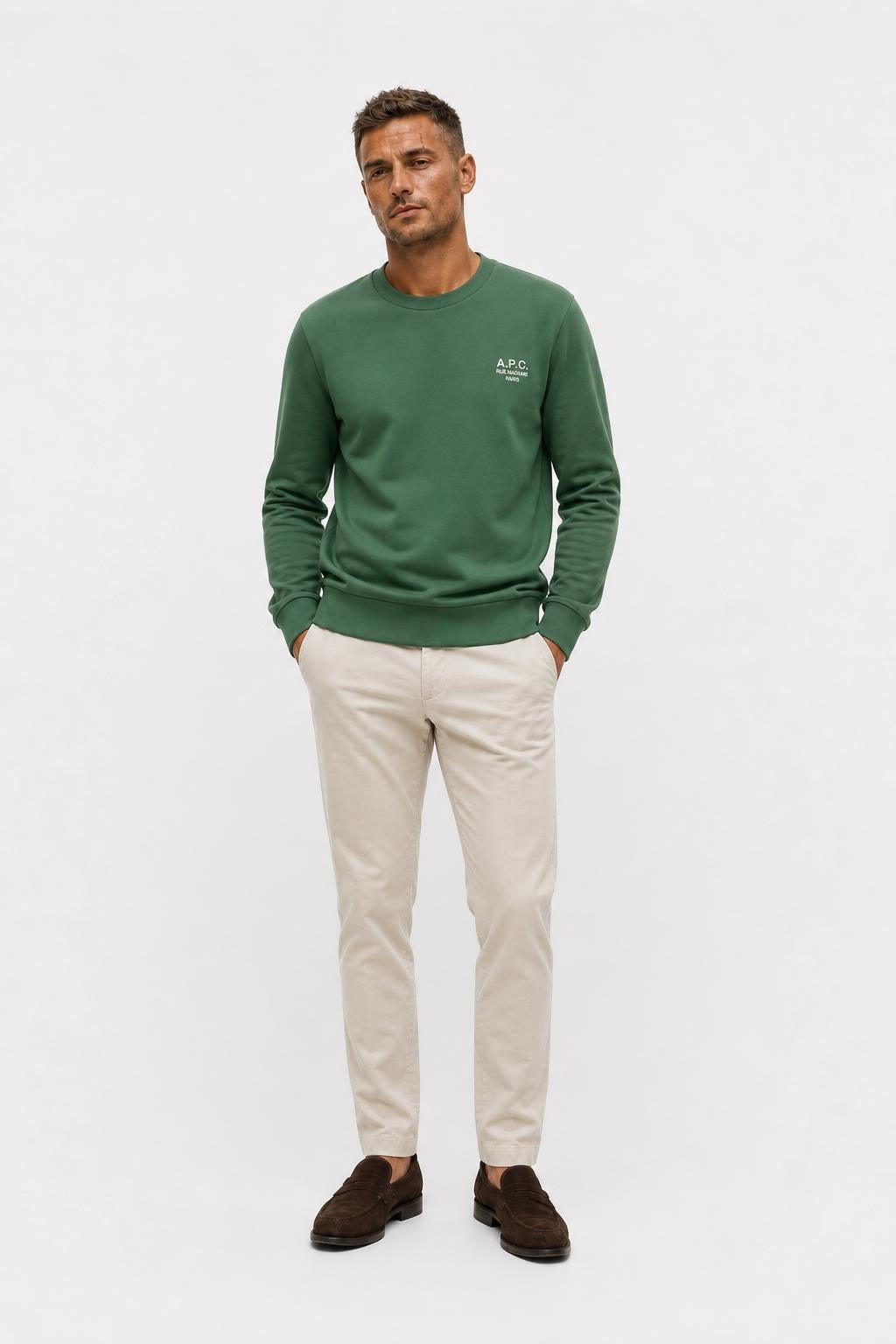 A.P.C. Cotton Crew Neck Sweatshirt 'Standard Rue Madame' Dark Green