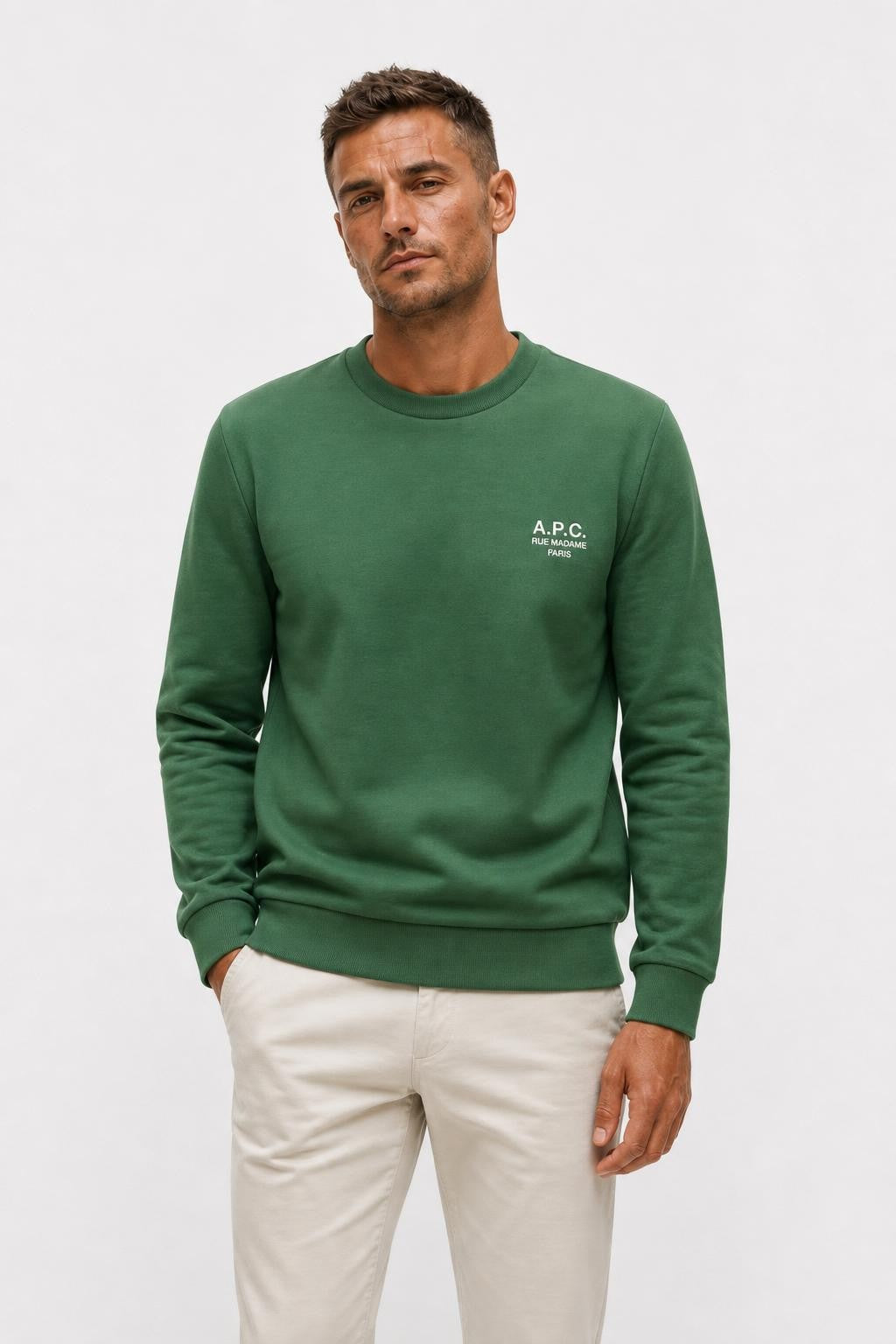 A.P.C. Cotton Crew Neck Sweatshirt 'Standard Rue Madame' Dark Green