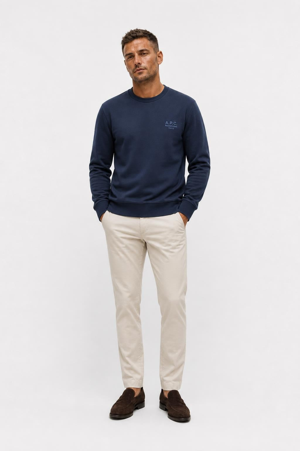 A.P.C. Cotton Crew Neck Sweatshirt 'Standard Rue Madame' Navy