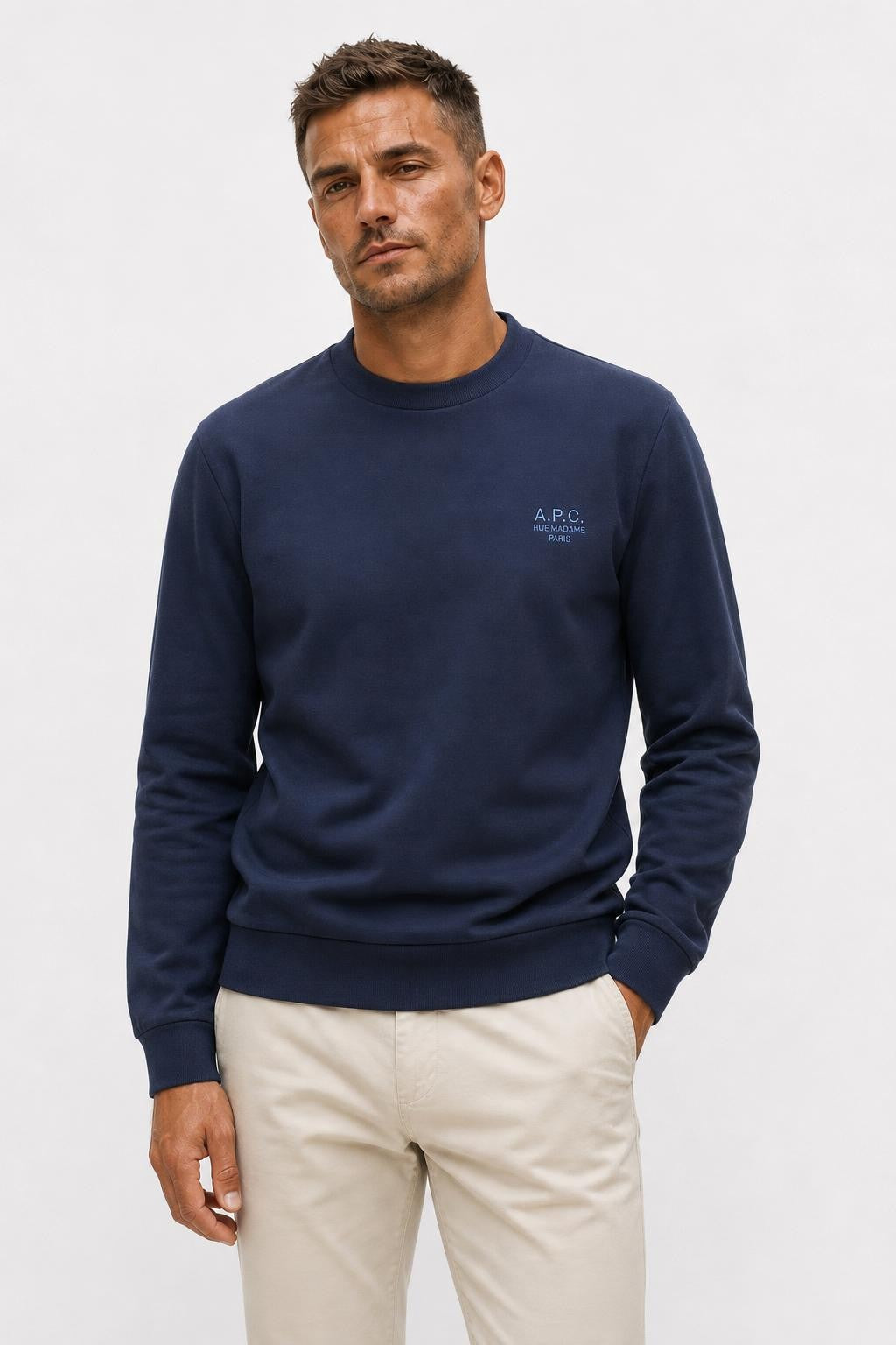 A.P.C. Cotton Crew Neck Sweatshirt 'Standard Rue Madame' Navy