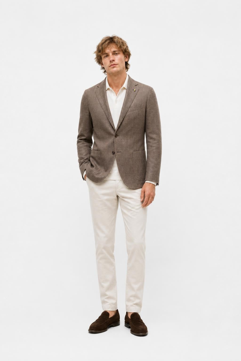 Belvest Linen Wool Blazer Grey Brown Melange