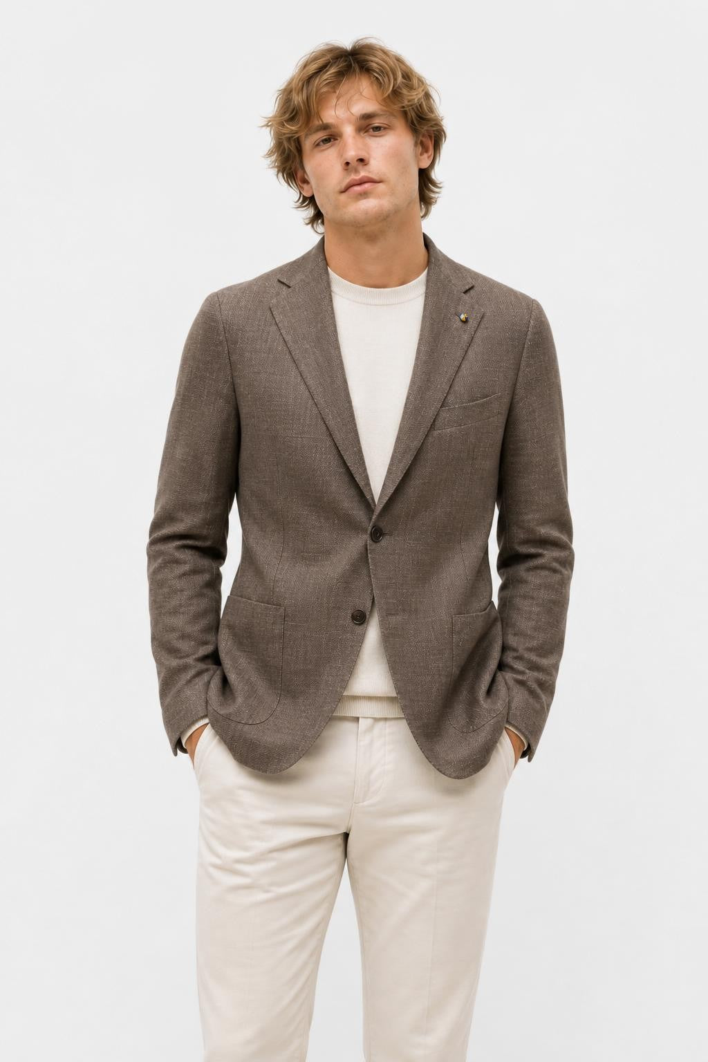 Belvest Linen Wool Blazer Grey Brown Melange
