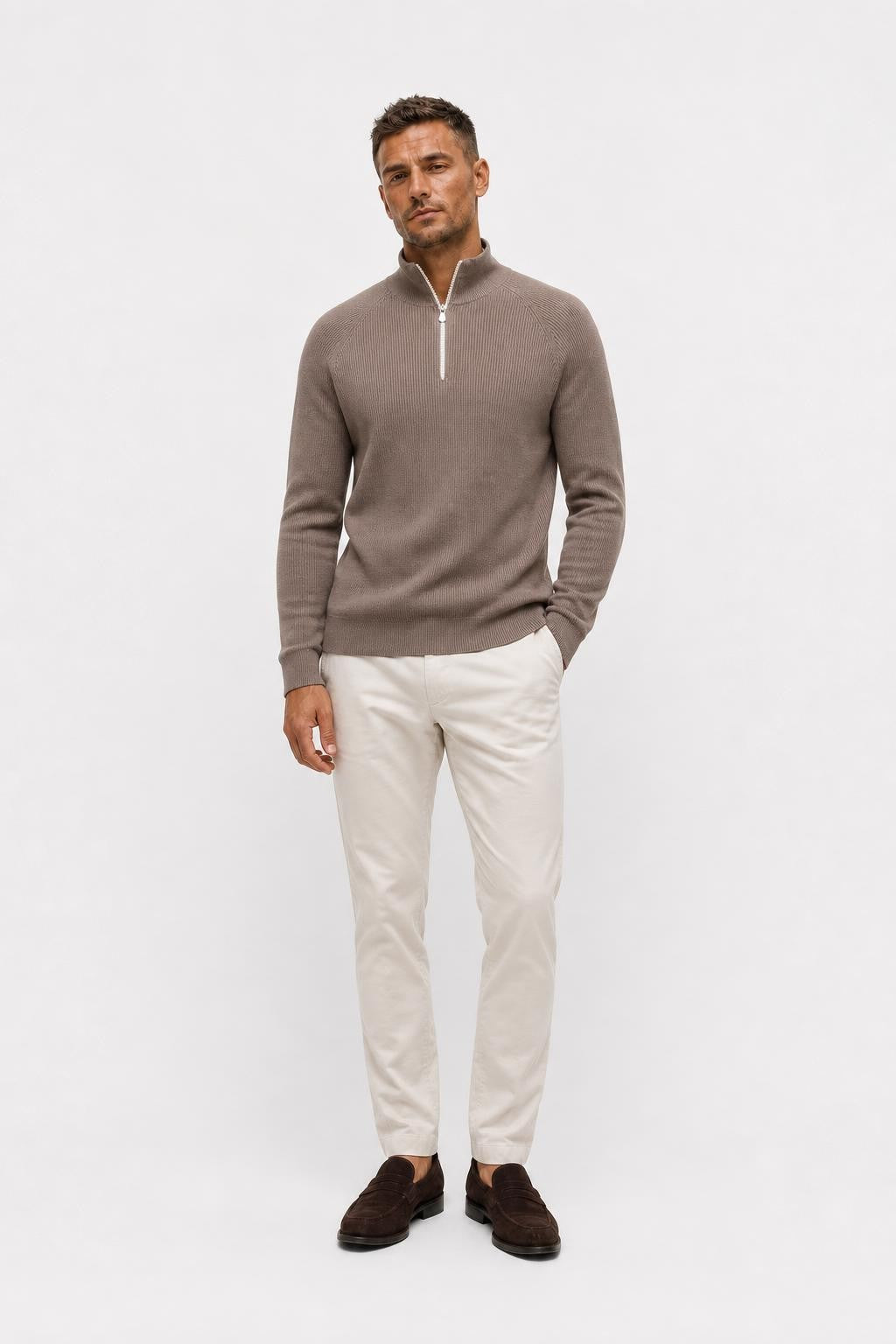 Brunello Cucinelli Cashmere Half-Zip Jumper Taupe