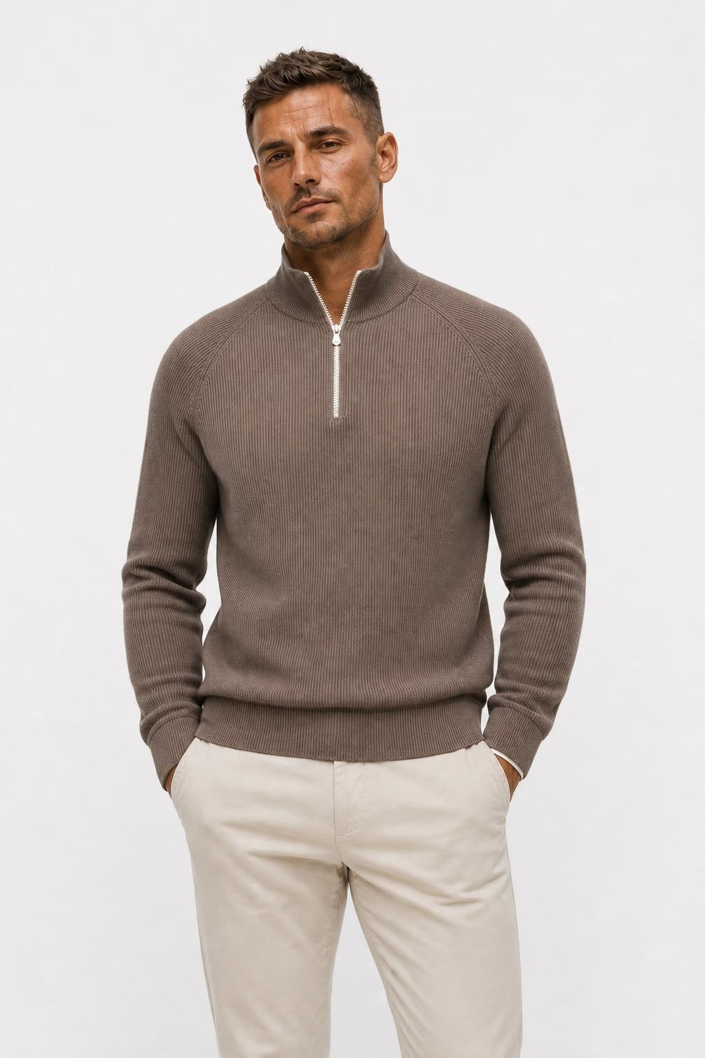 Brunello Cucinelli Cashmere Half-Zip Jumper Taupe