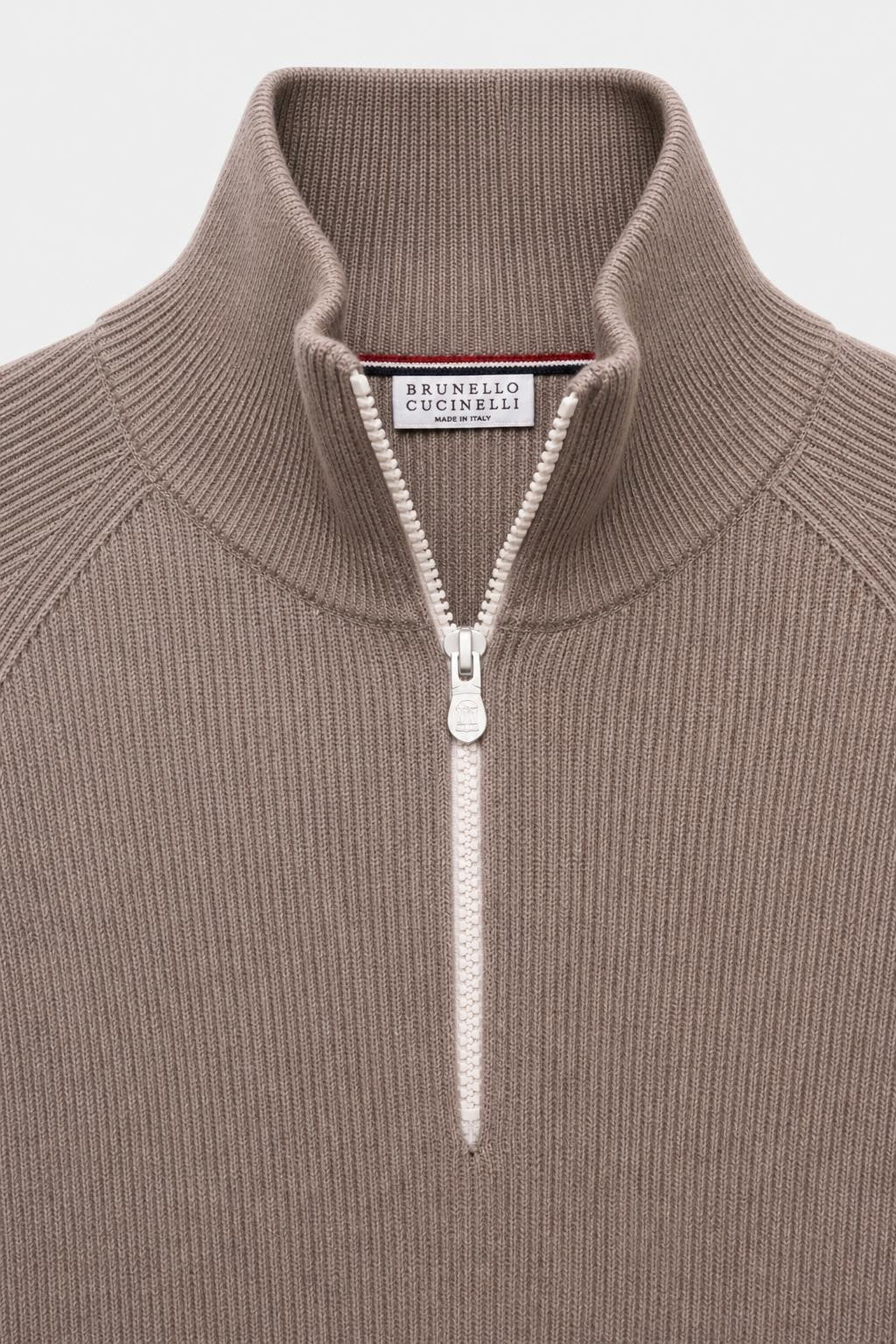 Brunello Cucinelli Cashmere Half-Zip Jumper Taupe