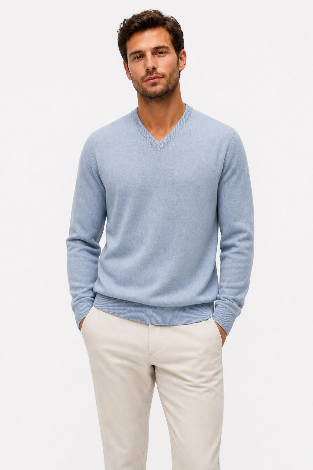 Brunello Cucinelli Cashmere V-Neck Jumper Smoky Blue